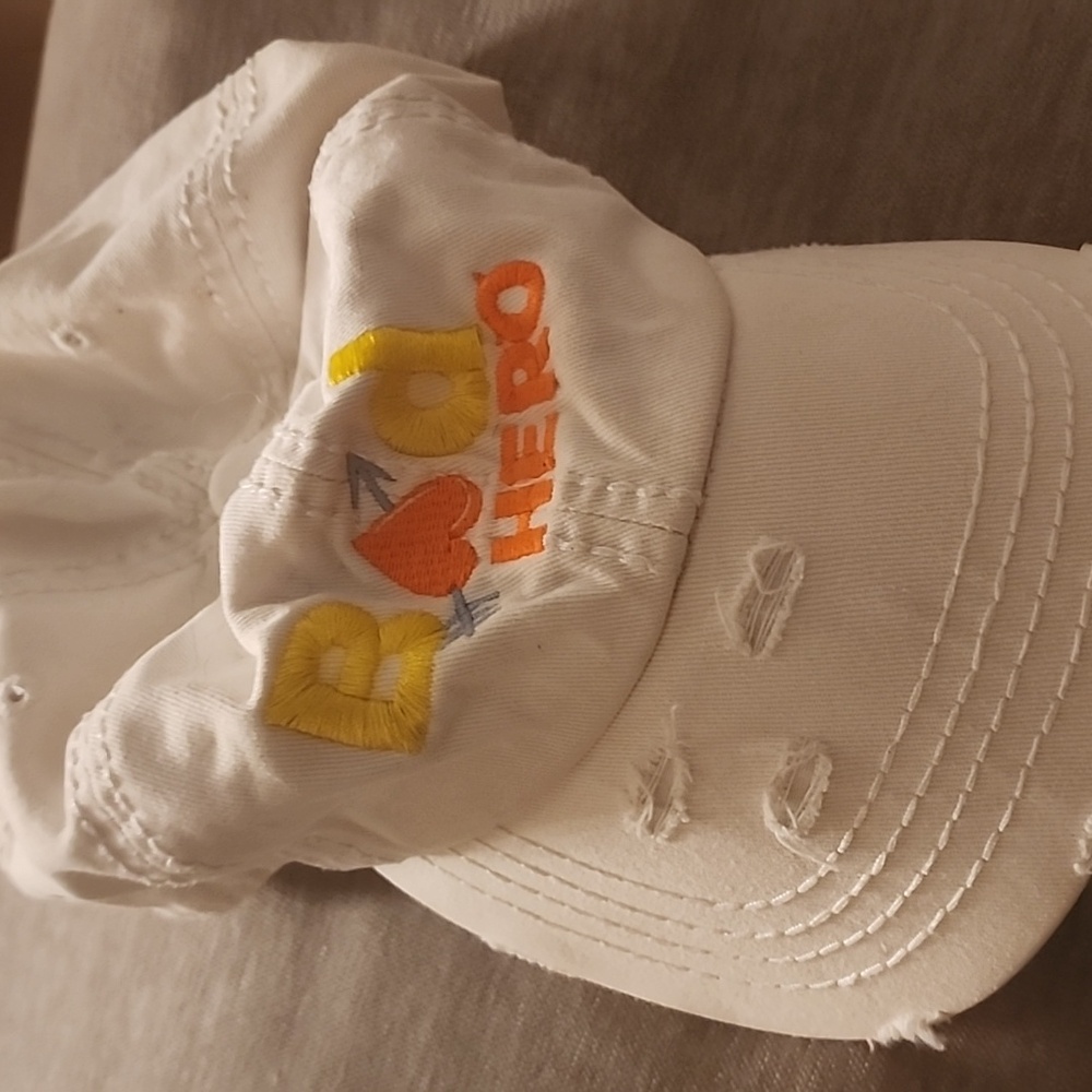 White Distressed Cap with Embroidered Logo